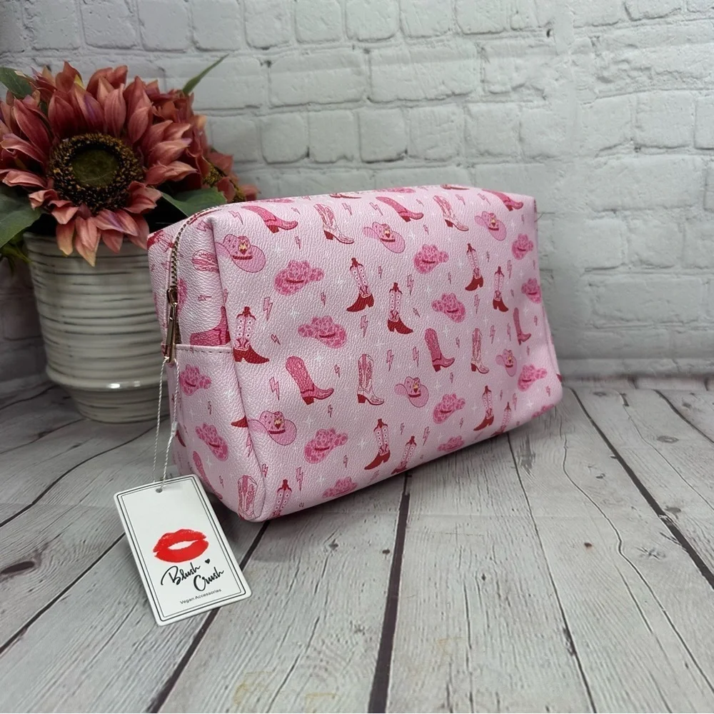 NWT blush crush Pink western cowgirl coquette travel makeup Cosmetic Bag